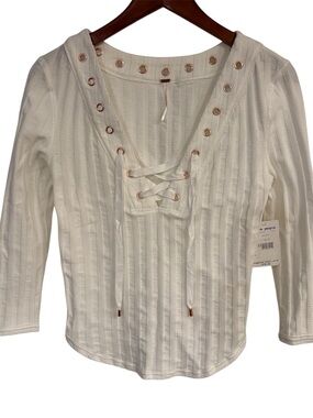 Free People Ice Cold Lace-Up Top in White M NWT